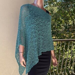 Open-Knit Teal Poncho Sweater Turquoise open weave Teal Layer OS NWT